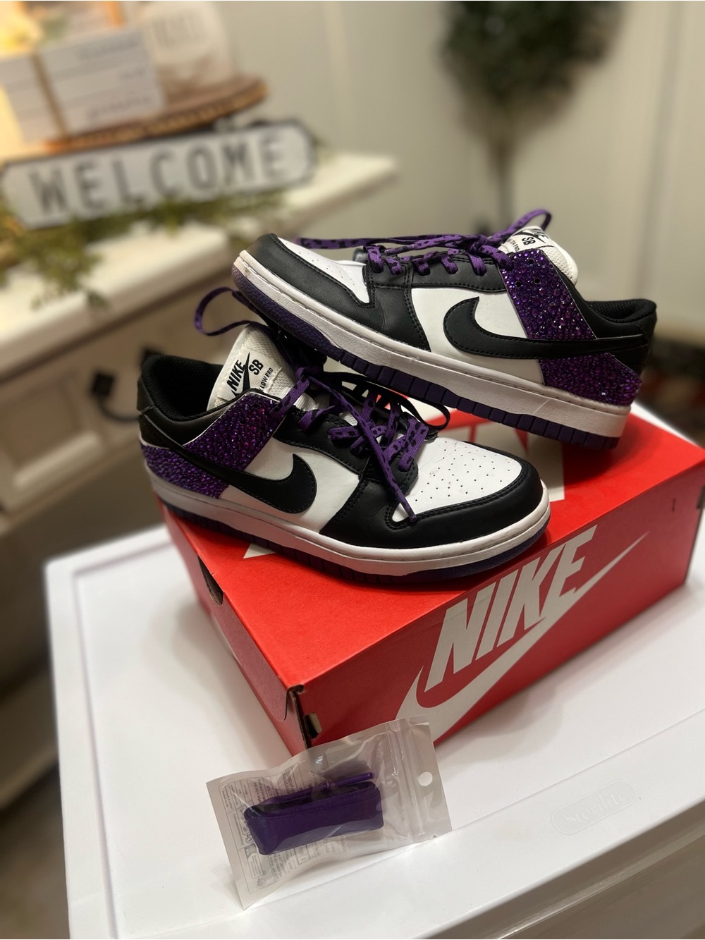 Nike women’s Low-Top Sneakers — Black, White & Purple Glitter